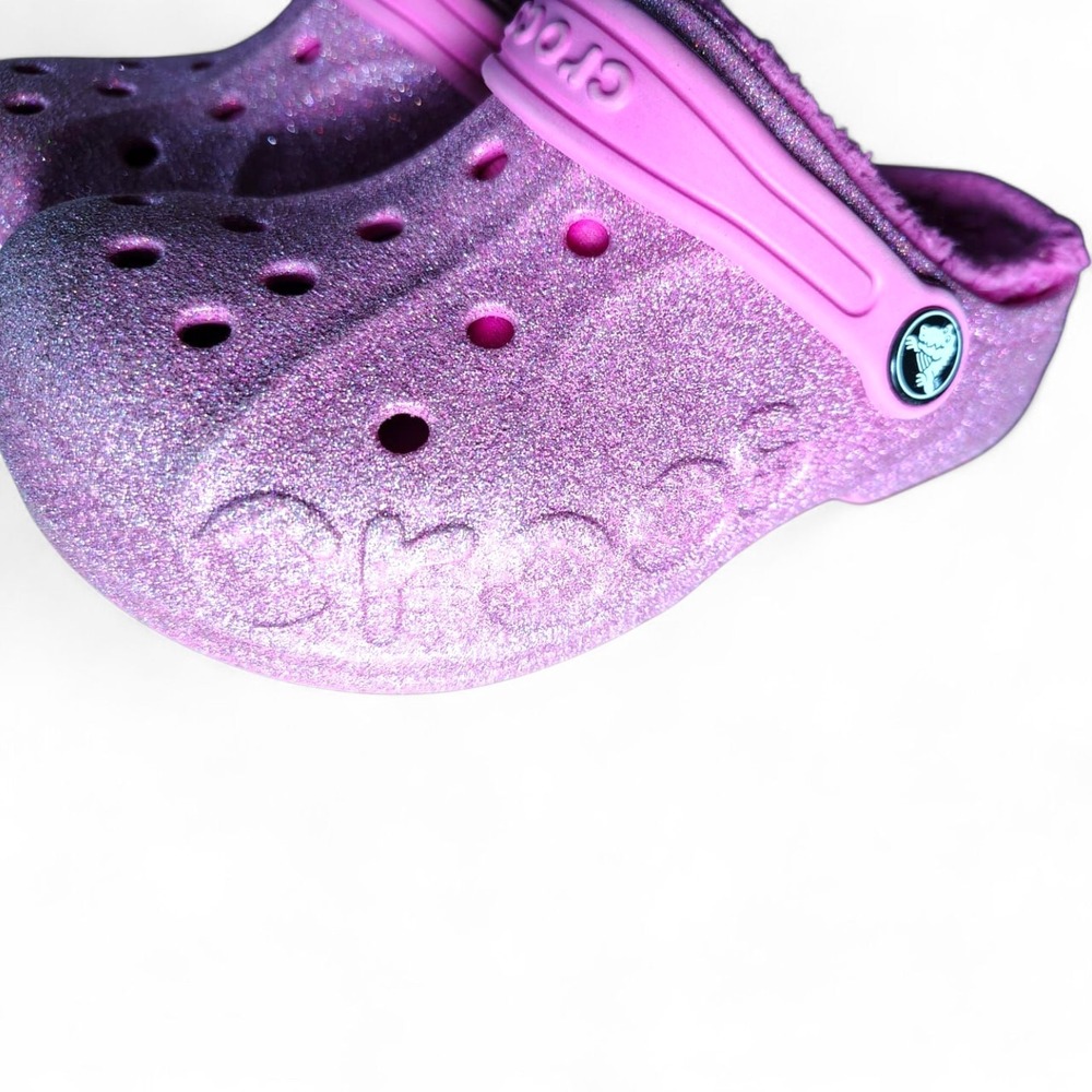 Crocs Classic Lined Glitter Clog Pink Fuzzy Slippers Shoes Toddler Kids C 11